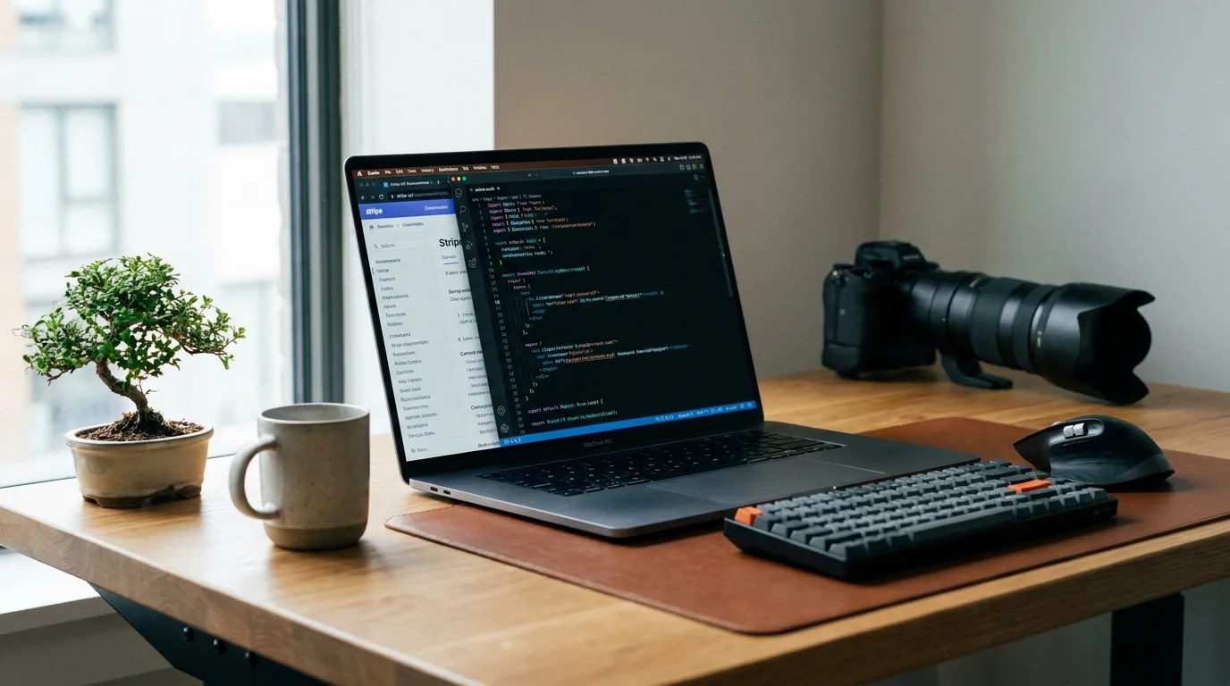 Professional API workspace with code editor and integration dashboard